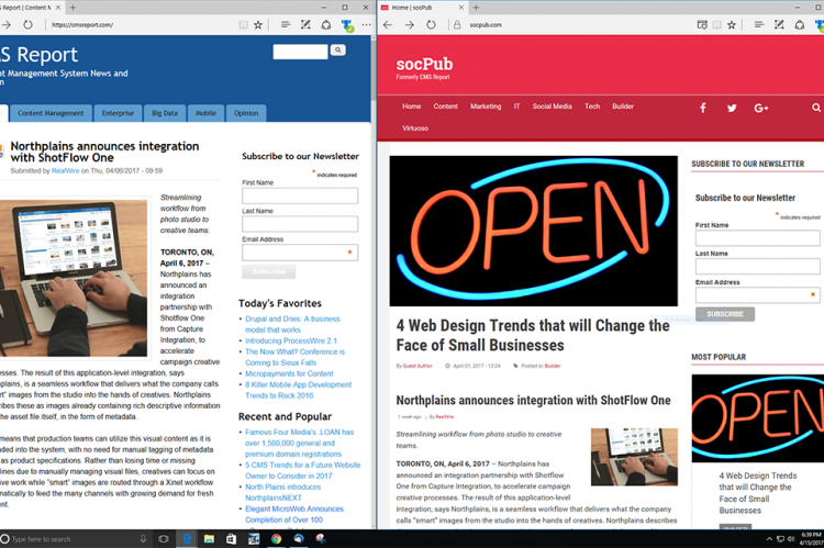 A comparison between CMS Report (left) and the new socPub (right)