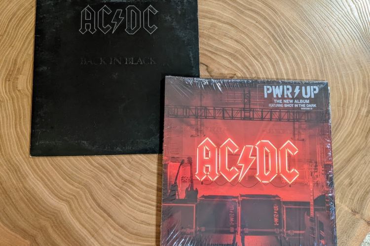 Two ACDC vinyl albums. Back in Black and Power Up