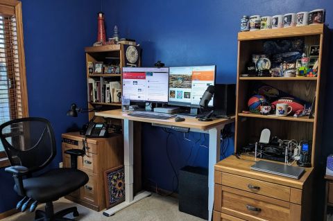 Standing desk in a home office