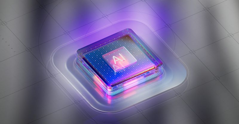 A square chip labeled 'AI' with a purple glow